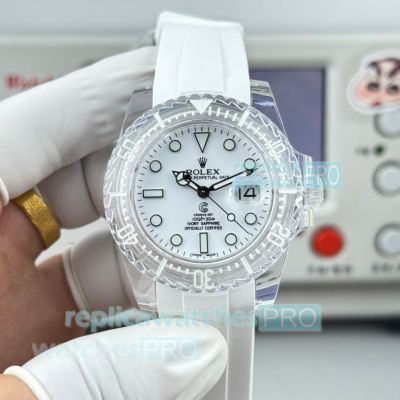 ER Factory Swiss Clone Transparent Rolex Phantomlab Submariner White Dial Rubber Watch 